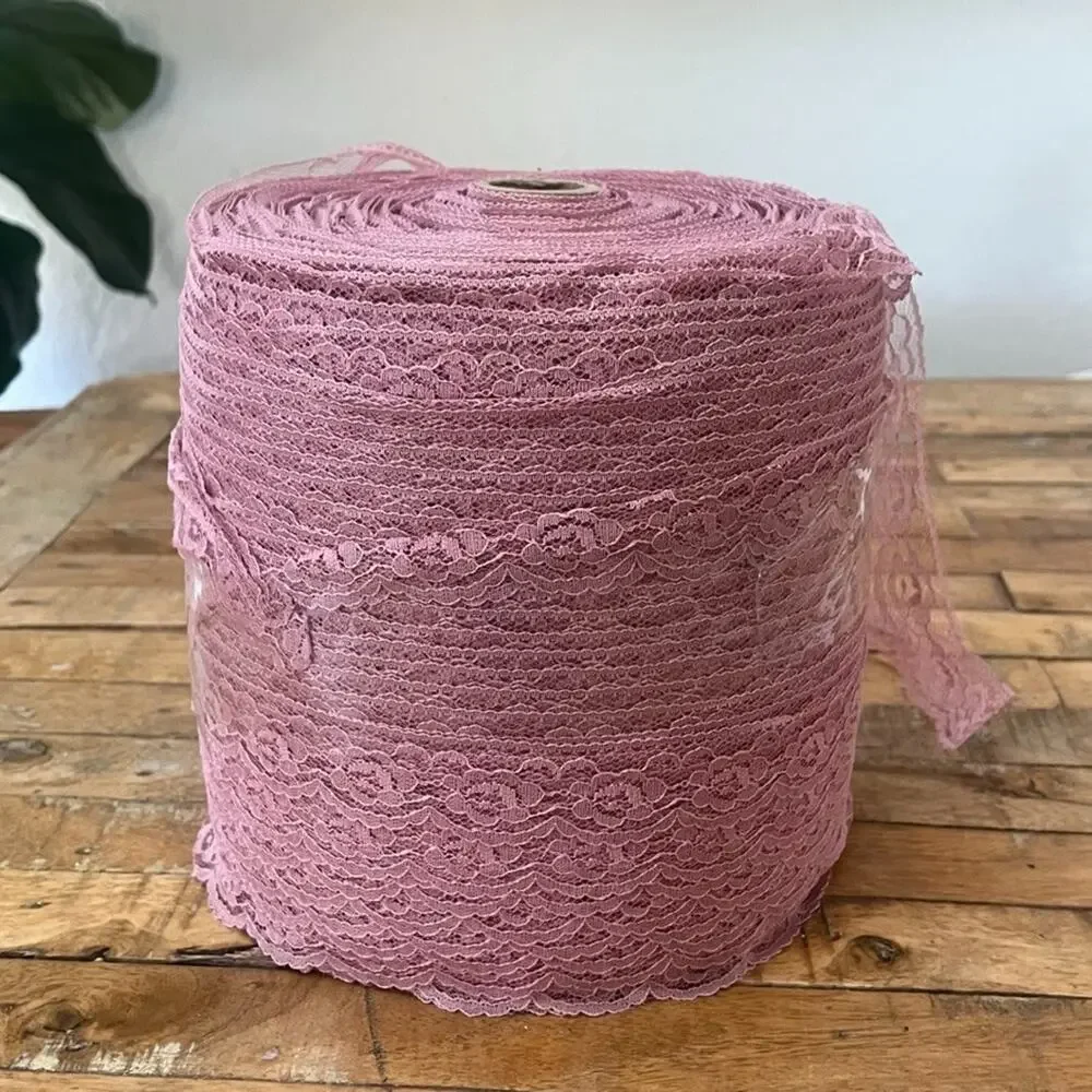 Large 8 in Spool Of Dusty Rose Lace Trim Scalloped Floral 2 lbs 14 Oz - Picture 1 of 6